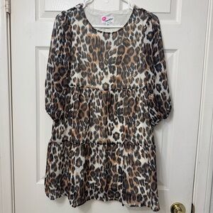 LUV BETSEY by Betsey Johnson Sheer Leopard Print Dress Size XS Pullover Tiered